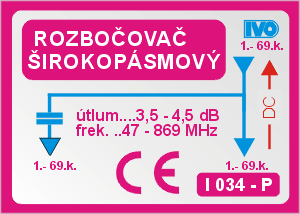 Anténní rozbočovač 2-výstupy širokopásmový s F konektory