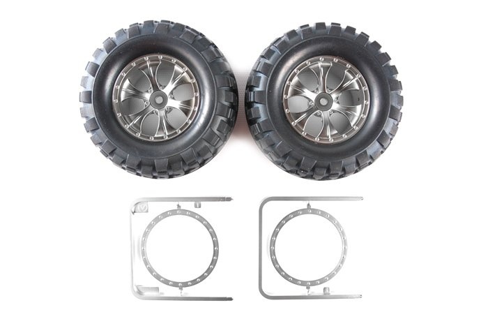 Pneu+disk Tamiya 6-ti paprskové Rock Block Tires (54483)