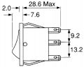Přepínač kolébkový 2pol./3pin ON-OFF 250V/16A prosv. bod R