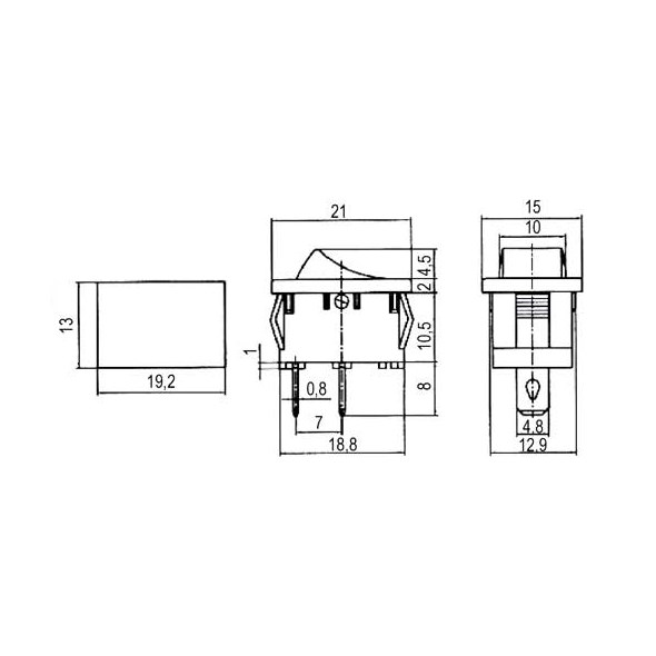 Přepínač kolébkový 2pol./2pin ON-OFF 250V/6A černý 0-I