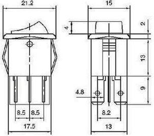 Přepínač kolébkový 2pol./6pin ON-ON 250V/3A černý I-II