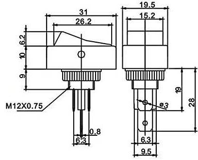 Přepínač kolébkový ovál. 2pol./3pin ON-OFF 20A/12VDC žlutá kontrolka