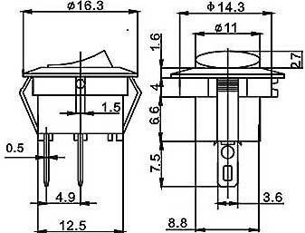 Přepínač kolébkový kul. 2pol./2pin ON-OFF 250V/1A černý