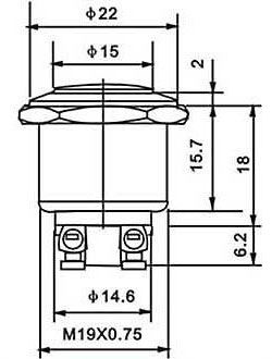 Tlačítko kul. spínací. 2pin OFF-(ON) 250V/2A kovové (antivandal)