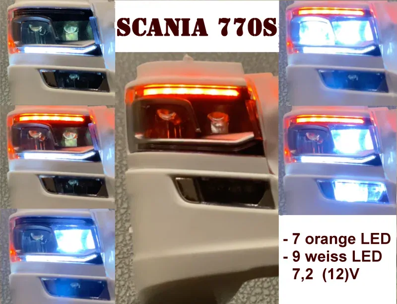 SCANIA 770S přední světla -oranžové denní svícení