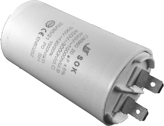 Kondenzátor motorový rozběhový 20uF/450V AC, Ø40x72mm