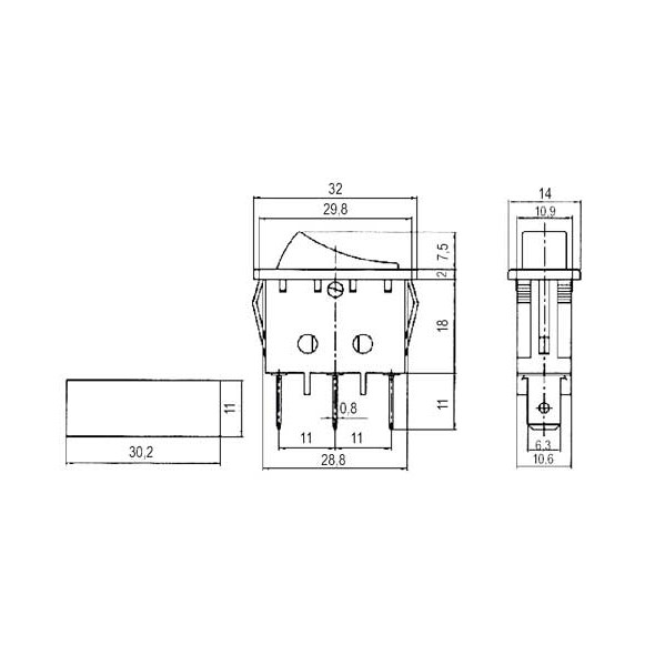 Přepínač kolébkový 3pol./3pin (ON)-OFF-(ON) 250V/15A černý