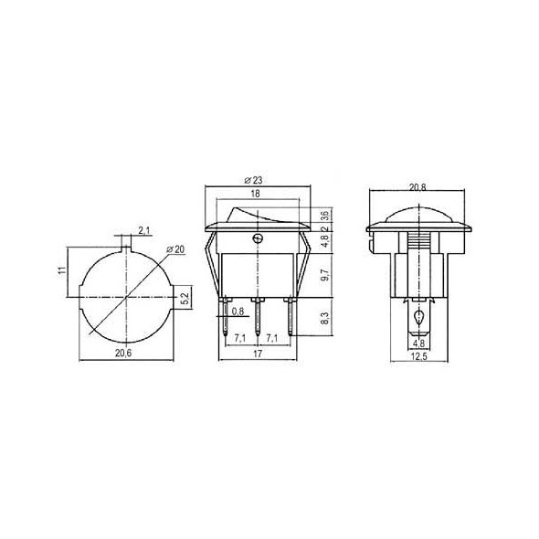 Přepínač kolébkový kul. pros. 2pol./3pin ON-OFF 250V/6A zelený