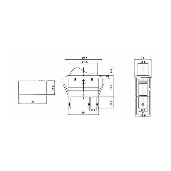 Přepínač kolébkový 2pol./3pin ON-OFF 20A/12VDC pros. zelený