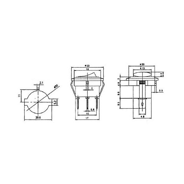 Přepínač kolébkový kul. pros. 2pol./3pin ON-OFF 16A/12VDC červený