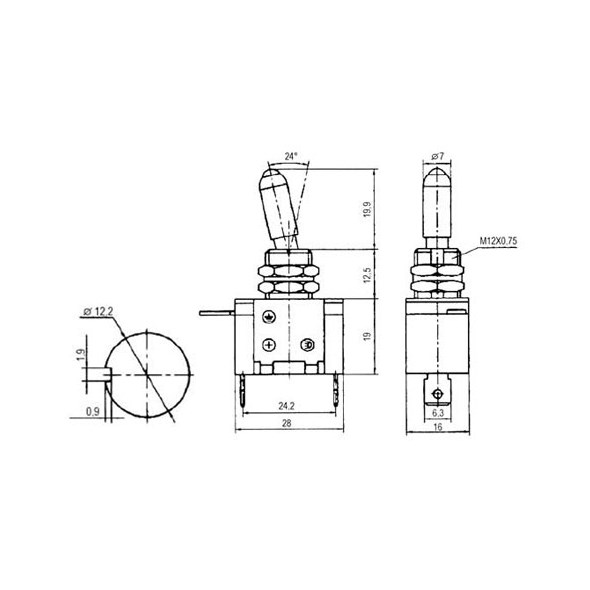 Přepínač páčkový 2pol./2pin ON-OFF 12VDC/25A LED bílá