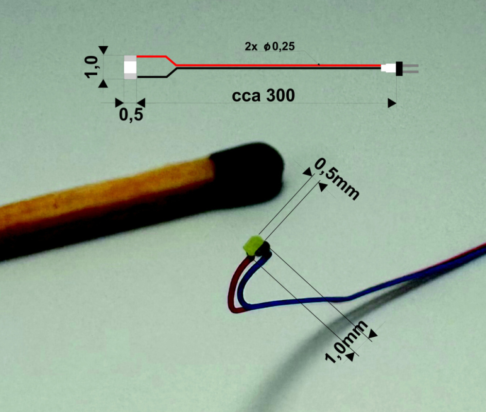 MICRO SMD LED 0,5x1 ČERVENÁ s kabelem