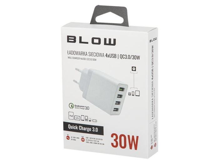 Adaptér 230V/ 30W 4xUSB bílý