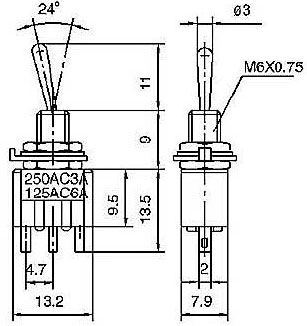 Přepínač páčkový 3pol./3pin (ON)-OFF-(ON)