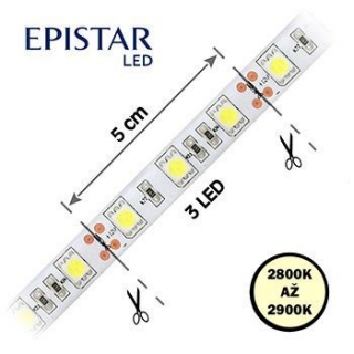 LED pásek 60LED/m, 5050, IP65, 2800 - 2900 K, bílá, 12V