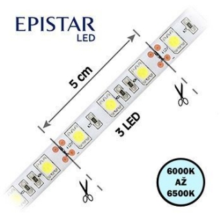 LED pásek 60LED/m, 5050, IP20, 6000 - 6500 K, bílá, 12V