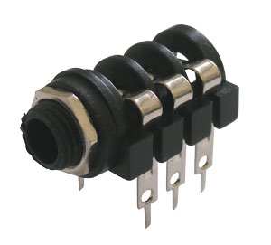 Zásuvka JACK 6.3 STEREO panelová, plastová do DPS