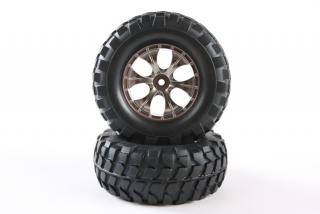 Pneu+disk Tamiya 6-ti paprskové Rock Block Tires (54483)