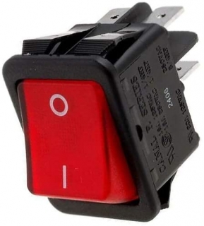 Přepínač kolébkový 2pol./4pin ON-OFF 250V/16A pros. červený