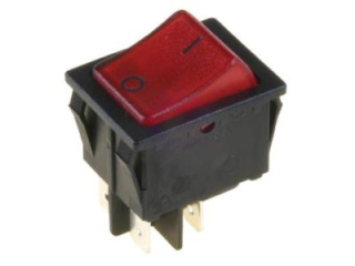 Přepínač kolébkový 2pol./4pin ON-OFF 250V/16A pros. červený Omega