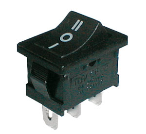 Přepínač kolébkový 3pol./3pin ON-OFF-ON 250V/6A černý I-O-II