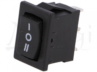 Přepínač kolébkový 3pol./3pin (ON)-OFF-(ON) 250V/3A černý I-O-II