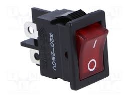 Přepínač kolébkový 2pol./4pin ON-OFF 250V/6A pros. červený
