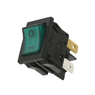 Přepínač kolébkový 2pol./4pin ON-OFF 250V/10A pros. zelený