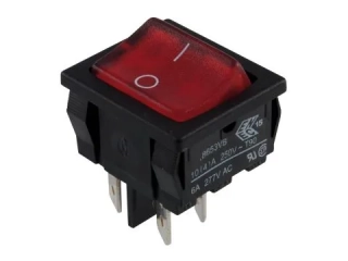 Přepínač kolébkový 2pol./4pin ON-OFF 250V/6A červený