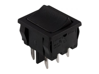 Přepínač kolébkový 2pol./6pin ON-ON 250V/6A černý