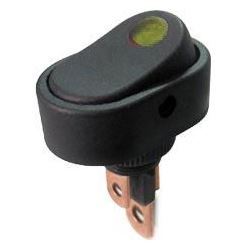 Přepínač kolébkový ovál. 2pol./3pin ON-OFF 20A/12VDC žlutá kontrolka