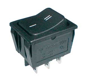 Přepínač kolébkový 2pol./6pin ON-ON 250V/15A černý I-II