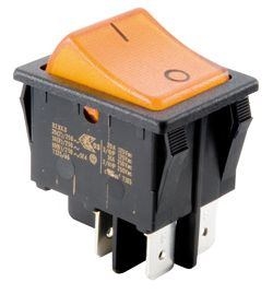 Přepínač kolébkový 2pol./4pin ON-OFF 250V/16A pros. žlutý Omega