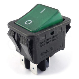 Přepínač kolébkový 2pol./4pin ON-OFF 250V/16A pros. zelený