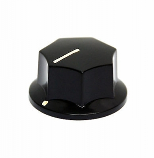 Knoflík s ukazatelem, bakelit; Øhříd: 6mm; Ø27,2x17,5mm; černý