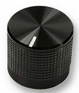 Knoflík s ukazatelem; Øhříd: 6mm; Ø20mm; černý, rýhovaný hřídel
