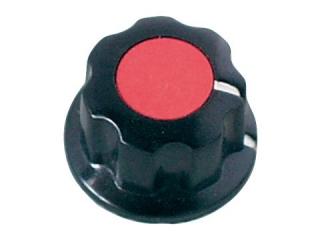 Knoflík plastový, průměr 19,5mm, osa 6mm, pojistný šroubek S8859 černý-červený
