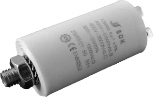 Kondenzátor motorový rozběhový 6uF/450V AC, Ø30x60(70)mm