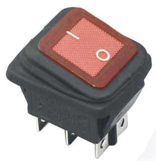 Přepínač kolébkový 2pol./6pin ON-OFF 250V/20A červený z čela vodotěsný