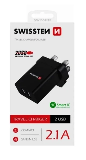 Adaptér 230V/3A 10,5W 2xUSB černý, vidlice Anglie