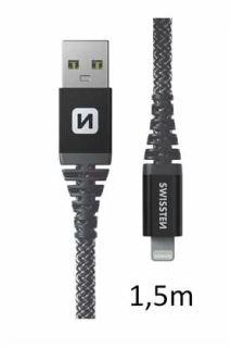 Kabel USB 2.0 A zástrčka - LIGHTNING zástrčka kevlarový 1,5m 3A 60W antracitový