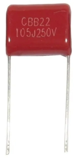 MP 1uF/250VDC radiální, RM15 mm
