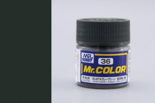 Barva akrylová Gunze č. 36 : Pololesklá RLM74 šedo zelená (Mr. Color RLM74 Gray Green C036) 10 ml