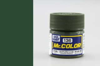 Barva akrylová Gunze č.136 : Matná ruská zelená 2 (Mr.Color Russian Green(2) C136) 10 ml